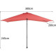 Parasol droit inclinable - Aluminium, 6 baleines en acier et polyester 160 g/m² - 3 x 2 m - Rouge