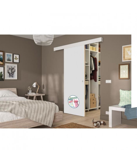 OPTIMUM Kit porte coulissante décor blanc - rail 2 amortisseurs + cache rail blanc - 204 x 73 cm