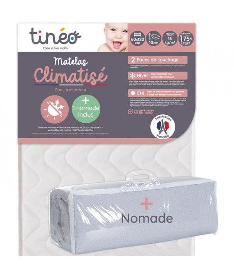 Matelas climatisé TINEO 60x120 cm - Epaisseur 10 cm - Livré avec matelas nomade roulé