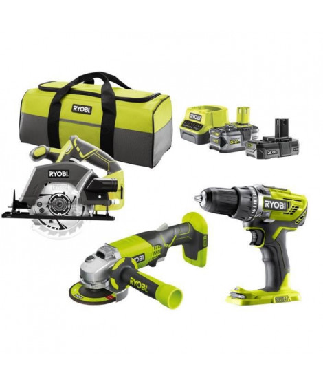 RYOBI R18CK3E-252S Pack 3 outils ONE+ 18V (Perceuse, meuleuse, scie circulaire)