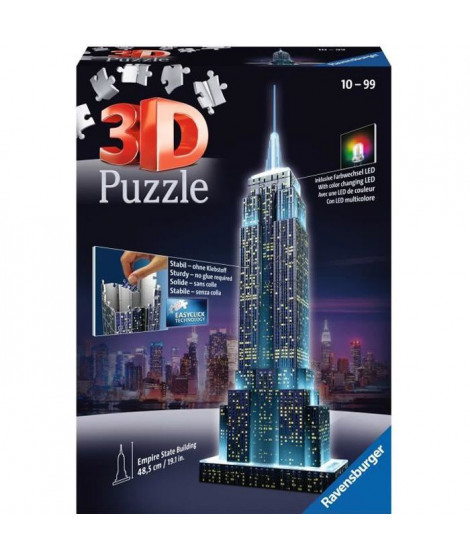 Puzzle 3D Empire State Building illuminé - Ravensburger - Monument 216 pieces - sans colle - avec LEDS couleur - Des 10 ans