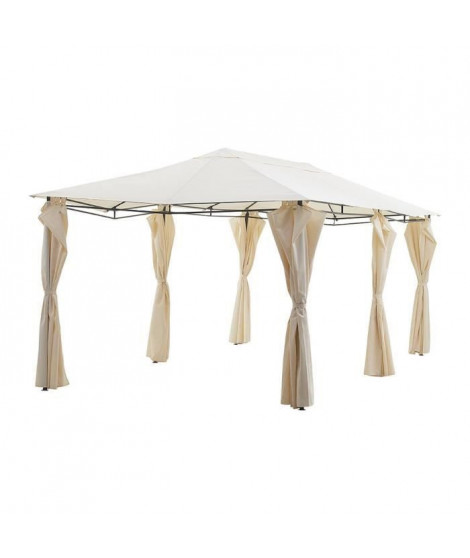 Gazebo - 3 x 6 m - Avec Rideaux - Structure Acier & Toile Polyester -  Beige