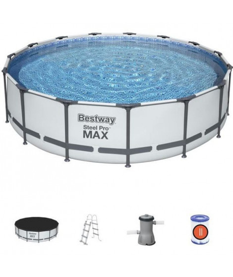 Kit Piscine hors sol tubulaire BESTWAY Steel Pro Max- 457 x 107 cm - Ronde (Avec pompe de filtration, échelle + bâche)