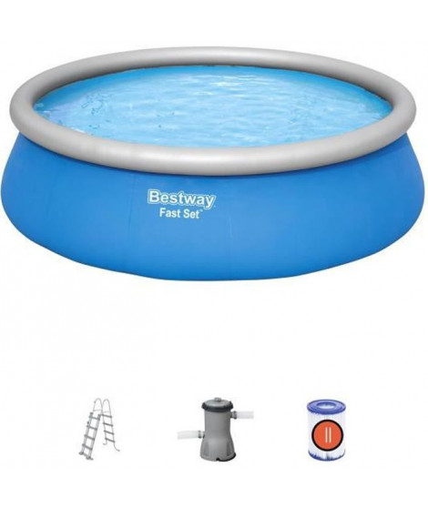 Kit Piscine hors sol autoportante BESTWAY - Fast Set - 457 x 122 cm - Ronde (Livrée avec filtre a cartouche + échelle de sécu…