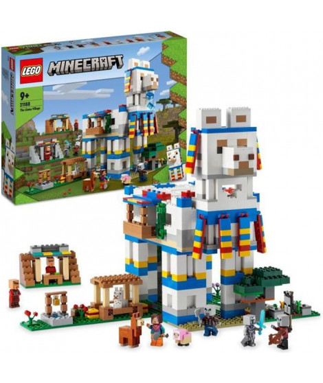 LEGO 21188 Minecraft Le Village Lama, Jouet de Maison, avec Figurines Animaux, Mobs Minecraft et Épée, Cadeau Enfants 9 Ans