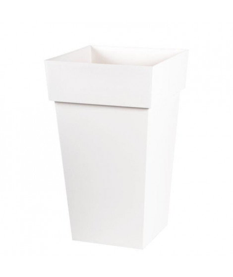 EDA Pot de fleur haut carré Toscane - 39 x 39 x H 65 cm - 62 L - Blanc