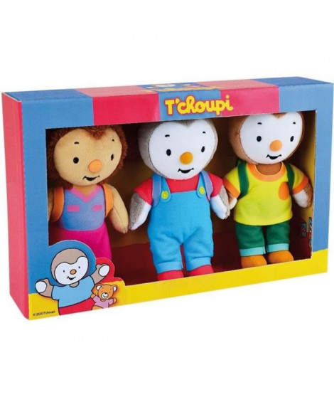 T'CHOUPI Coffret 3 peluches T'choupi Lalou et Pilou +/- 18 cm