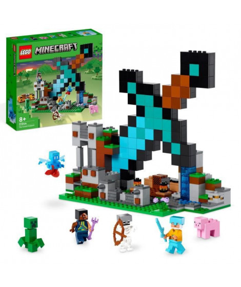 LEGO Minecraft 21244 L'Avant-Poste de l'Épée, Jouet, et Figurines Creeper, Squelette, pour Enfants