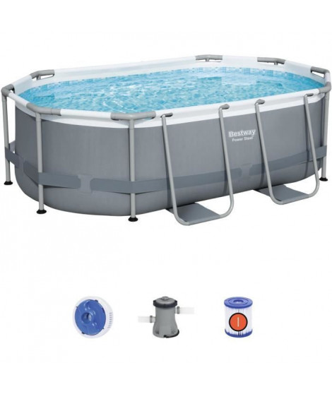 Kit Piscine hors sol tubulaire BESTWAY Power Steel - 305 x 200 x 84 cm - Ovale (Livrée avec pompe de filtration)