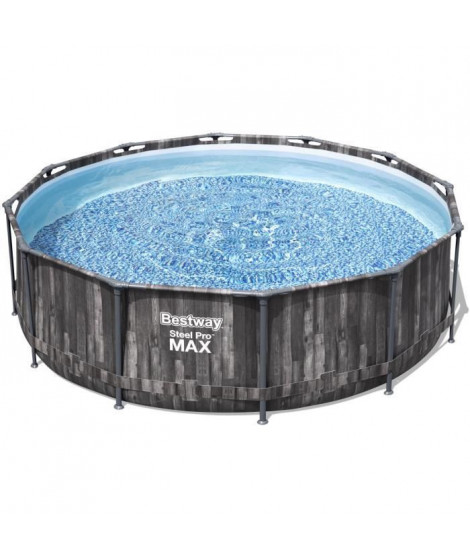 BESTWAY Piscine hors sol SteelPro Max ronde Décor bois, 366 x 100 cm, filtre a cartouche, échelle, diffuseur Chemconnect