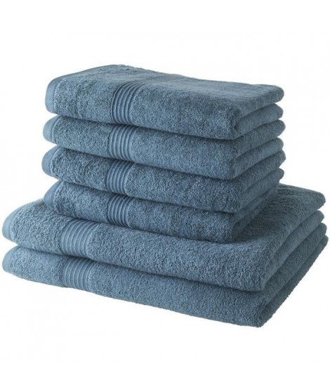 TODAY Lot de 4 Serviettes de Bain 50x100 cm + 2 Draps de Bain 70x130 cm 100% coton Paon