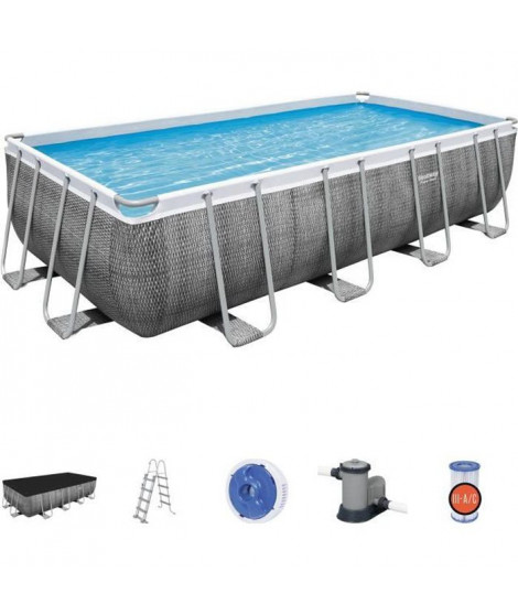 Kit Piscine hors sol tubulaire BESTWAY Power Steel - 549 x 274 x 122 cm - Rectangulaire (Avec pompe, échelle, bâche)