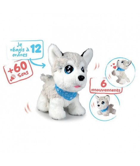 Peluche Chi Chi Love Husky interactif - 30cm - 12 commandes vocales - 60 sons différents - des 4 ans