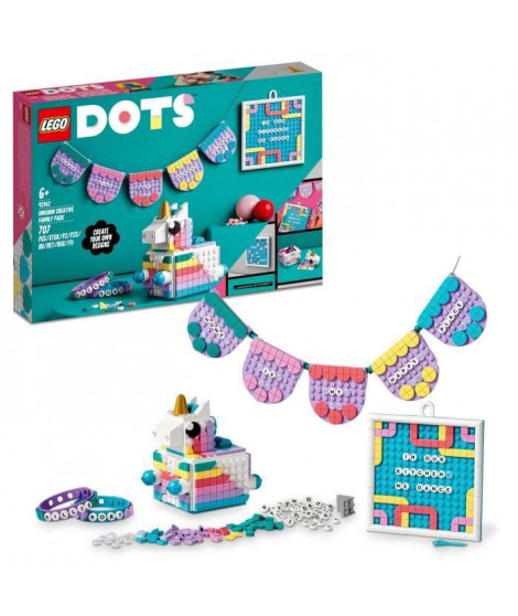 LEGO 41962 DOTS Le Kit Créatif Familial Licorne, Activité Manuelle 5-en-1, Tableau a Lettres, Vide-Poche, Cadeau
