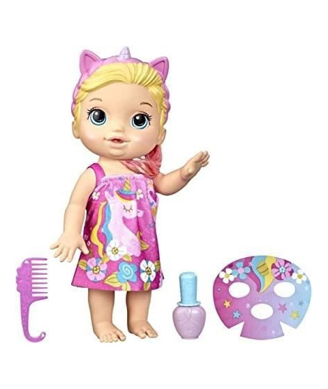 Baby Alive poupée Bébé beauté 32,5 cm a baigner, theme licorne, maquillage et ongles magiques, cheveux blonds, enfants