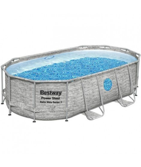 Kit Piscine hors sol BESTWAY Power Steel- 427 x 250 x 100 cm - Ovale (Livrée avec filtre a cartouche, bâche, échelle)