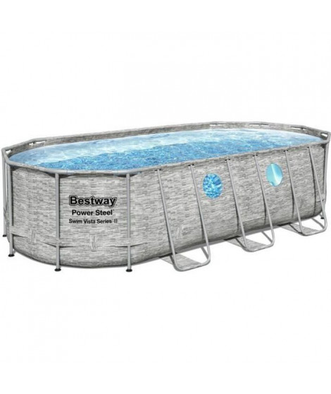 Kit Piscine hors sol - BESTWAY - Power Steel - 549 x 274 x 122 cm - Ovale (Avec pompe de filtration, échelle, bâche)