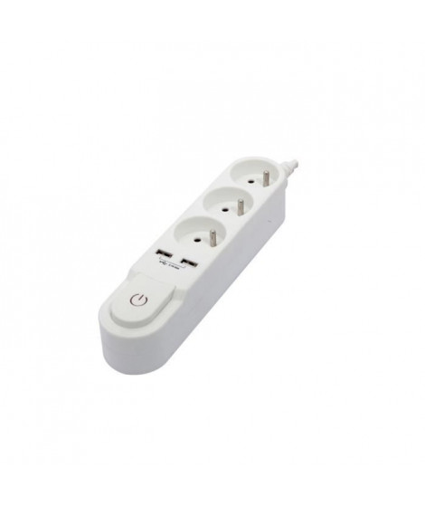 CHACON Bloc multiprise avec interrupteur 3 prises 16 A et 2 sorties USB 2 A, câble 1,5 m blanc