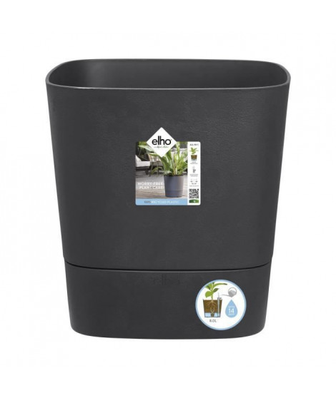 ELHO - Pot de fleurs  -  Greensense Aqua Care Carré 38 - Gris Charbon - Intérieur/extérieur - Ø 38 x H 38.9 cm