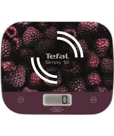 TEFAL BC8000V1 Simply Balance de cuisine, Graduation de 10 kg / 1 g, Large plateforme en verre, Fonction tare, Ecran LCD