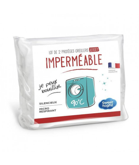 SWEET NIGHT Lot de 2 protege-oreillers imperméables - 65 x 65 cm - Blanc