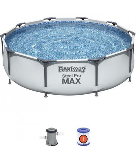 Kit Piscine hors sol tubulaire BESTWAY Steel Pro Max - 305 x 76 cm - Ronde (Avec épurateur a cartouche et pompe de filtration)