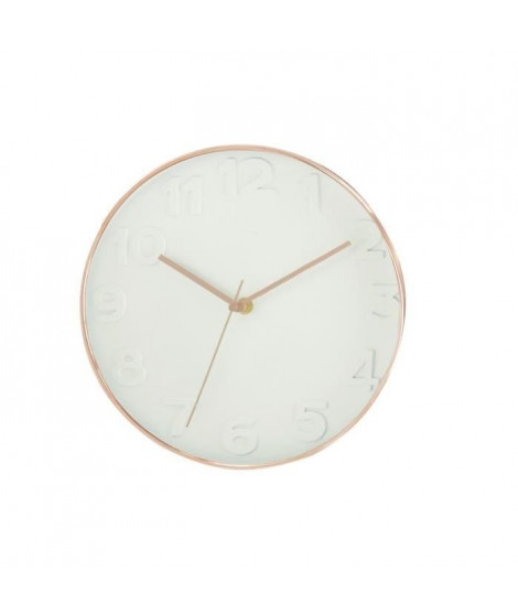Horloge murale ronde diametre 30,5 cm blanc et cuivré