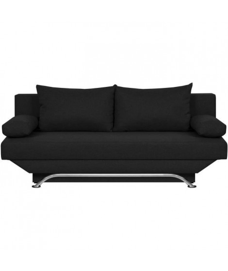 TEIJO Banquette convertible 3 places avec coffre de rangement - Tissu Noir - L 190 x P 84 x H 92 cm