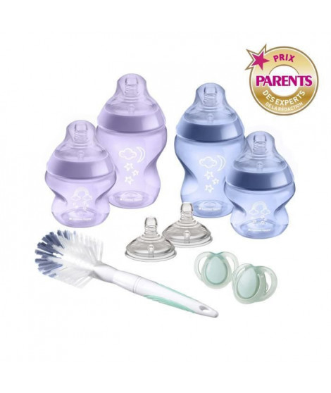 Tommee Tippee - Biberons Coffret Naissance Closer to Nature , Tétine Anti-Colique - Violet Bleu