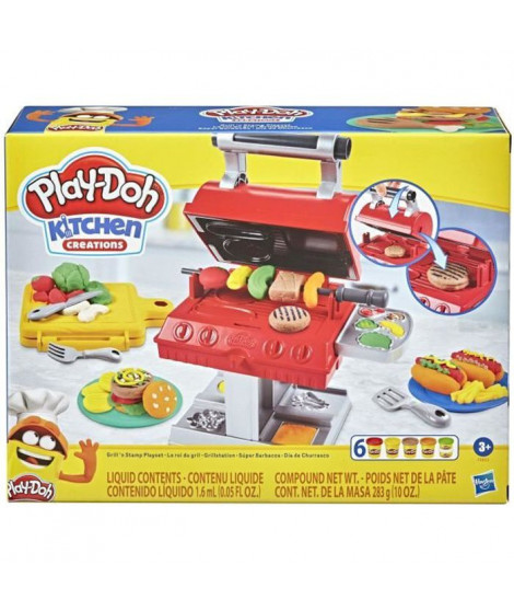 PLAY-DOH - Kitchen Creations - Le roi du grill avec 6 Pots de pâte atoxique aux couleurs variées - pour enfants - des 3 ans