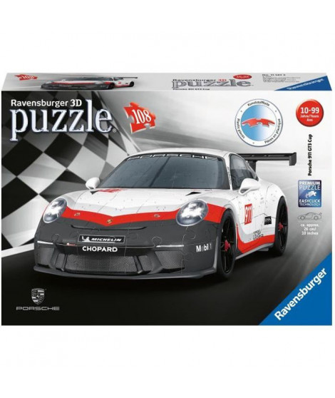 PORSCHE Puzzle 3D 911 GT3 Cup - Ravensburger - Véhicule 108 pieces - sans colle - Des 8 ans