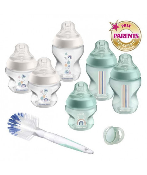 Tommee Tippee Biberon Kit Naissance Nouveau-Né Closer to Nature, Tétine Imitant le Sein Maternel, Vert + Blanc