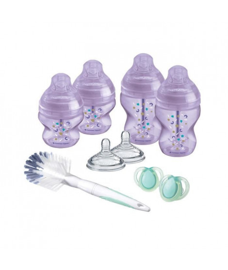 Tommee Tippee Kit Naissance Biberons Anti-Colique Avancé - Tétine valve Anti-Colique débit lent - 150 et 260 ml - Violet