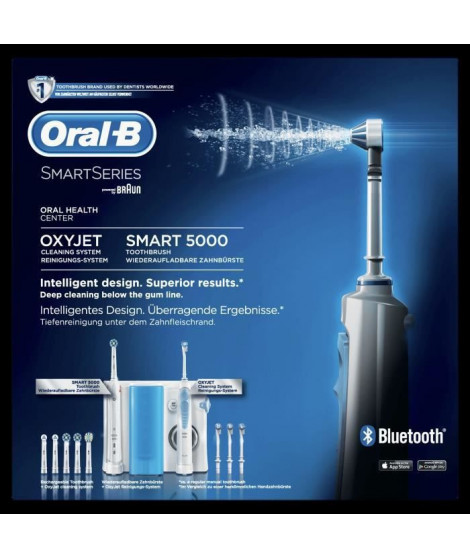 Oral-B Smart 5000 + Oxyjet Kit Brosse a Dent Electrique Rechargeable, 1 hydropulseur, 1 manche, 6 brossettes, 4 canules Oxyjet