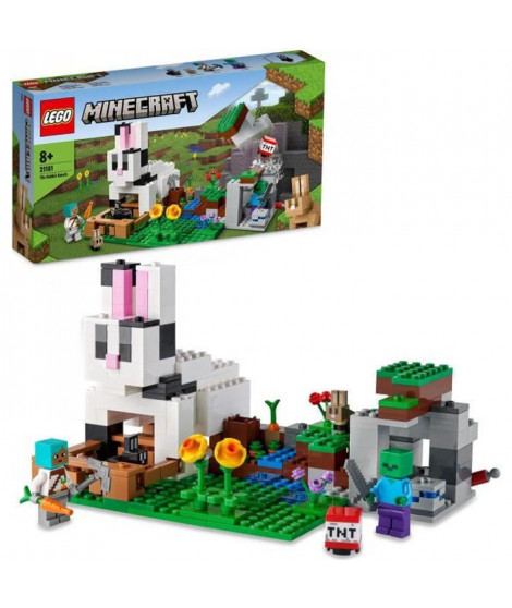 LEGO 21181 Minecraft Le Ranch Lapin, Jouet, avec Figurines Animaux de la Ferme, Zombie, TNT, Garçons et Filles Des 8 Ans