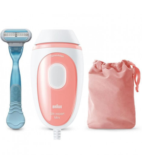 Braun Silk·expert Mini PL1014, Épilateur a Lumiere Pulsée, Épilation Semi-Définitive, Blanc/Rose, Avec Pochette De Voyage