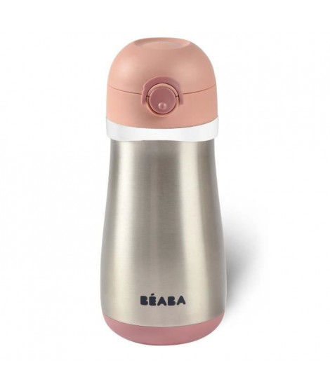 BEABA, Gourde inox 350 ml + anse - old pink