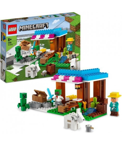 LEGO 21184 Minecraft La Boulangerie, Jouet de Village, Figurines de Creeper, Épée et Animal, Cadeau Anniversaire des 8 ans