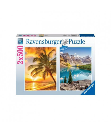 Puzzle 2x500 pieces - Plage et montagnes - Puzzle adultes Ravensburger - Des 10 ans - 17267