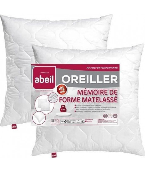 ABEIL Lot de 2 Oreillers a mémoire de forme matelassés 60x60 cm blanc