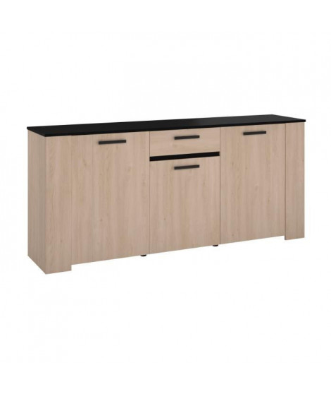 Buffet HELMA - Décor chene Brooklyn et noir - 3 Portes + 1 Tiroir - Style contemporain - L 182 x P 40 x H 80 cm - PARISOT