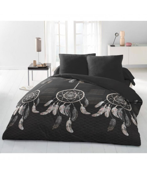 Parure de couette microfibre ATTRAPE REVES - 1 housse de couette 220 x 240 cm + 2 taies d'oreiller 63 x 63 cm - Gris anthracite