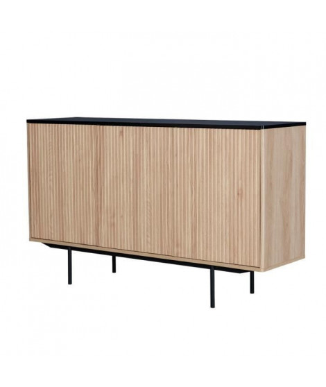 Buffet - Décor bois et noir - 3 portes - MEMPHIS - L 140 x P 39 x H 82,80 cm