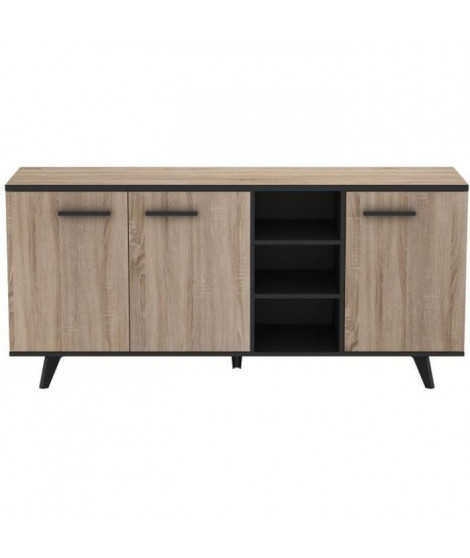 WAYNE Buffet bas contemporain décor chene brossé et noir mat - L 160,7 cm