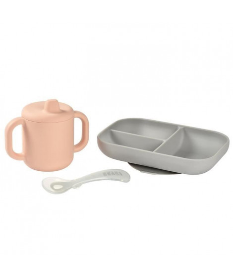 BEABA, Coffret d'apprentissage silicone + tasse - pink