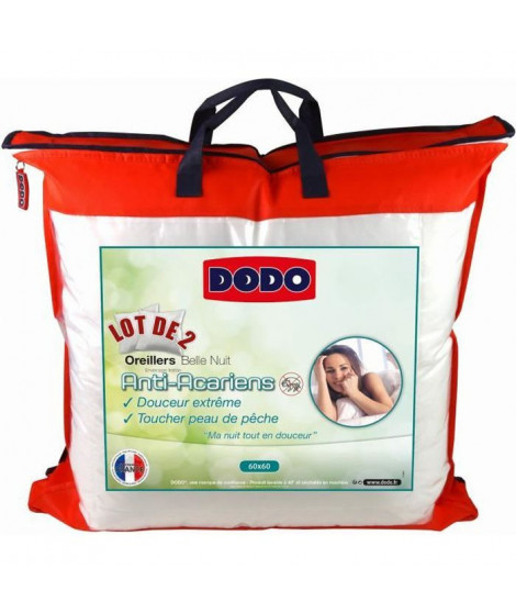 DODO Lot de 2 Oreillers Anti-Acariens Belle Nuit 60x60 cm blanc