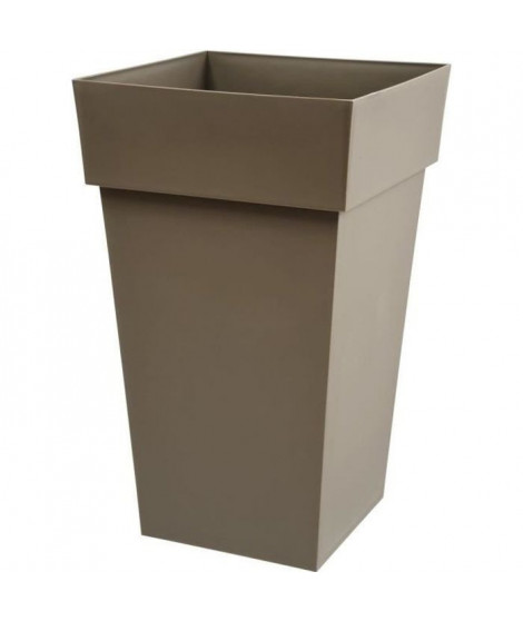 EDA Pot de fleur haut carré Toscane - 39 x 39 x H 65 cm - 62 L - Taupe