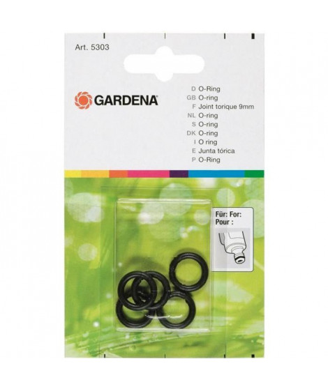 GARDENA Joints toriques 9mm  Kit de 5 unités  Adaptés a tous les accessoires Original GARDENA System   (5303-20)
