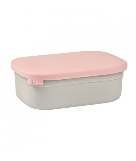 BEABA, Boîte repas enfant en inox, couvercle en silicone et housse de protection, Gris velours et rose poudré