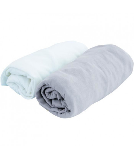 DOMIVA Lot 2 Draps housse Uni - Jersey - oeko-Tex - Blanc/Perle - 60 x 120 cm